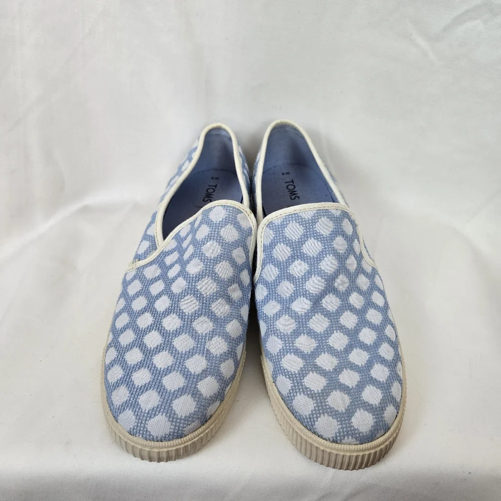 TOMS Women's Canvas Clemente Bliss Blue White Diamond Print Slip-On Shoes Size 9